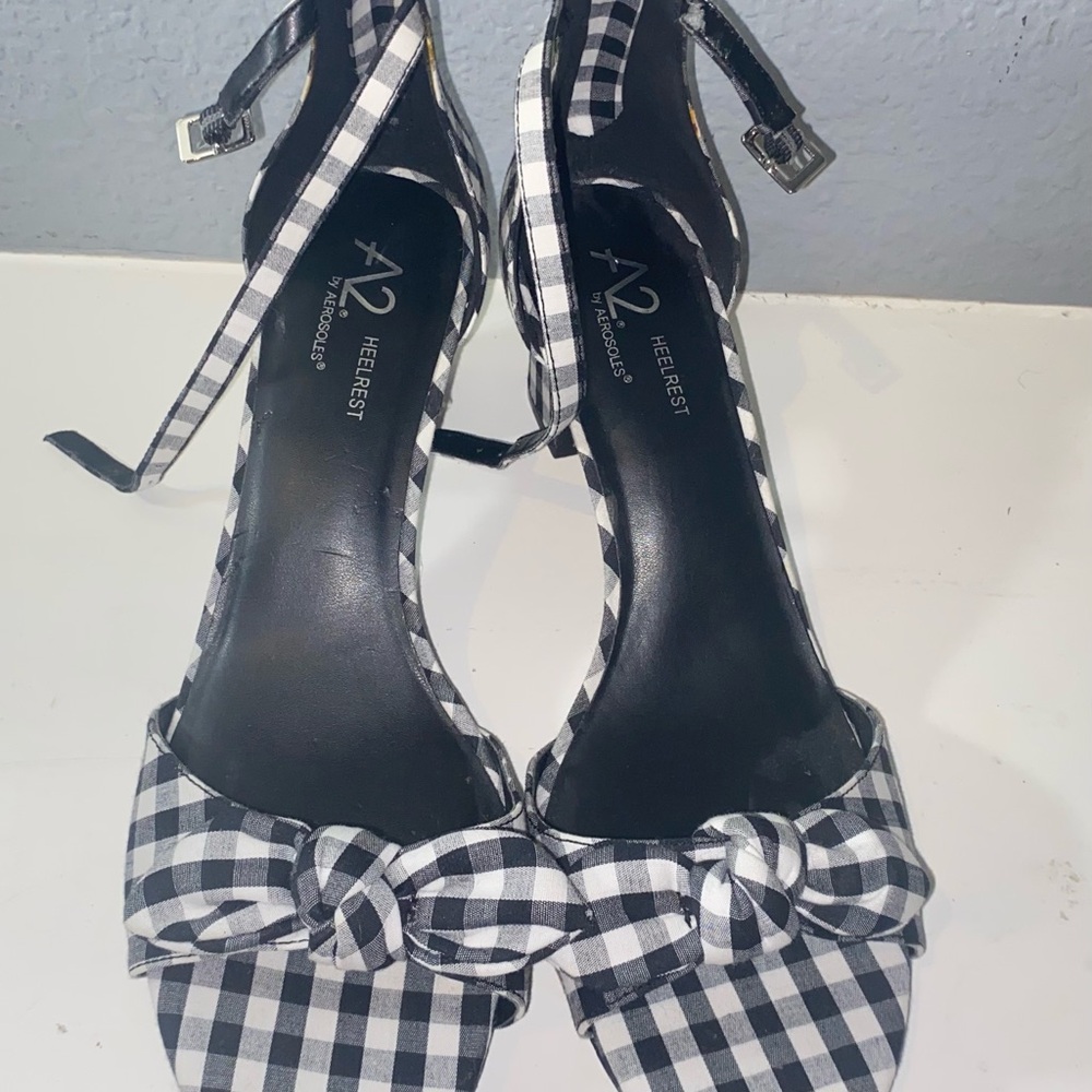 A2 By Aerosoles Black and White Gingham Heels